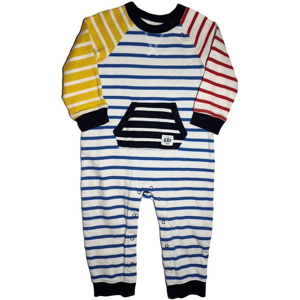 Baby Gap‎ 18 24 Mos Stripe Jumpsuit Outfit White Blue Red Yellow Stripe Cotton